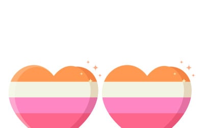 Lesbian Pride Hearts Duo With Striped Flag Colors, Love And LGBTQ+ Symbolism