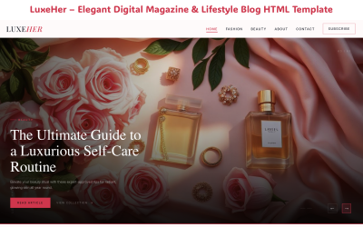 LuxeHer – Elegante template HTML per rivista digitale e blog di lifestyle.