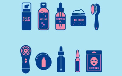 Moderne huidverzorgings- en make-upapplicatietools Vectorillustratiecollectie