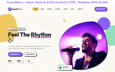 SoundWave – portfolio zespołu muzycznego i artysty tailwind css szablon HTML z wydarzeniami