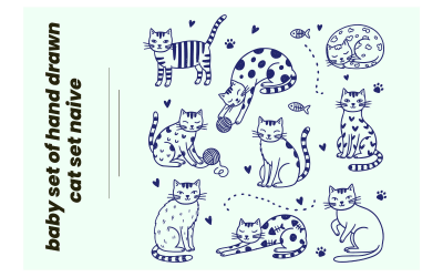 Creative collection of minimalist cat doodles featuring yarn balls and fish