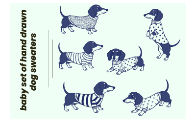 Creative collection of minimalist dog doodles in winter knitwear