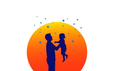 Father And Child Silhouette Against Warm Sunset Circle With Happy Father's Day Text