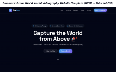SkyVision – Cinematic Drone UAV &amp;amp; Aerial Videography Website Template (HTML + Tailwind CSS)