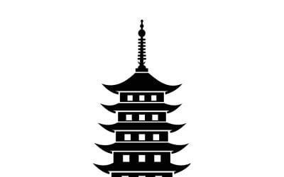 Traditional Asian Pagoda Temple Silhouette Icon Vector of Multi-Tiered Historic Tower Architecture
