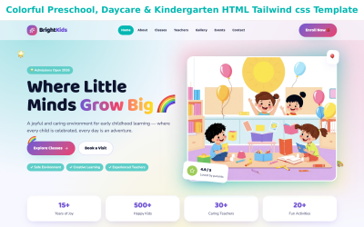 BrightKids – барвистий HTML-шаблон Tailwind для дошкільного закладу, дитячого садка та дитячого садка