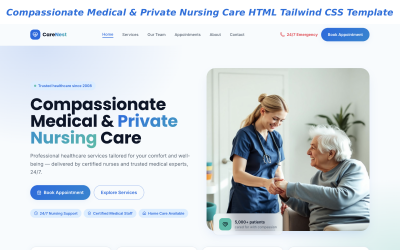 CareNest - Modelo HTML Tailwind CSS para Cuidados Médicos e de Enfermagem Particulares com Compaixão
