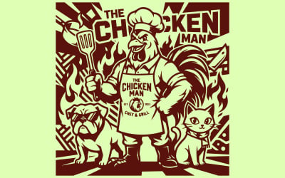 Professional Minimalist Mascot Trio with Dog Rooster Chef and Cat Illustration