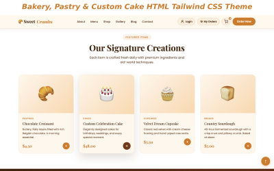 SweetCrumbs - Тема оформления для пекарни, кондитерской и тортов на заказ (HTML, Tailwind, CSS)