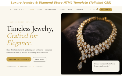 Aurielle – HTML šablona pro luxusní klenotnictví a obchod s diamanty (Tailwind CSS)