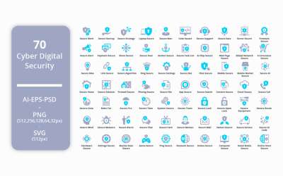 70 Cybersicherheits-Symbolset mit Schild