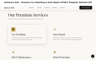 AutoCare Hub – Prémiová šablona HTML5 pro detailing a opravy automobilů Tailwind CSS