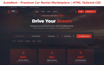 AutoRent – Ринок прокату преміальних автомобілів | HTML CSS тема Tailwind