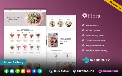 Flora - kwiaciarnia i sklep z kwiatami PrestaShop Elementor Responsywny motyw