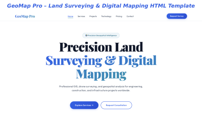 GeoMap Pro – HTML šablona pro geodetické práce a digitální mapování