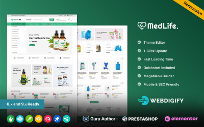 Medlife - Tienda multipropósito responsiva de medicamentos y fármacos para Prestashop Elementor