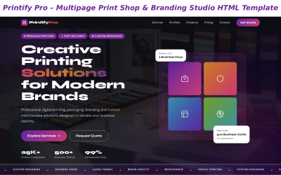 Printify Pro – Çok Sayfalı Baskı Atölyesi ve Marka Stüdyosu HTML Şablonu