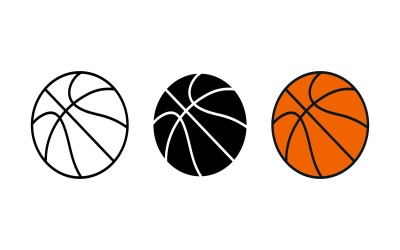 Basketball ball icon set outline silhouette and color vector isolated on white background