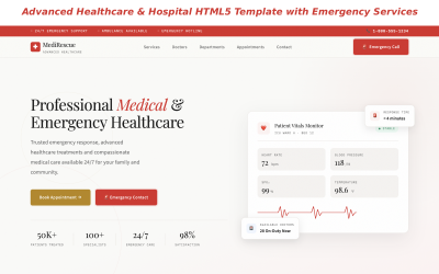 MediRescue – Fortschrittliche HTML5-Vorlage für Gesundheitswesen und Krankenhäuser mit Notfalldiensten