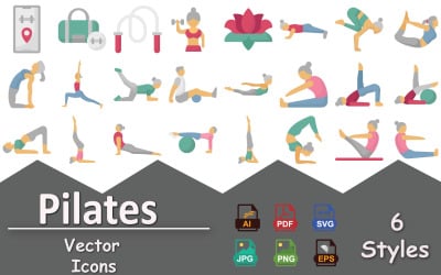 Pilates fitnesz vektor ikonok csomag