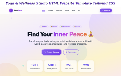 Šablona webových stránek studia jógy a wellness HTML Tailwind CSS