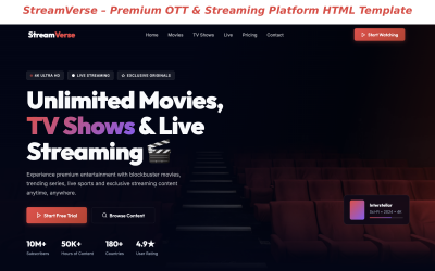 StreamVerse – преміальний HTML-шаблон для OTT та потокової платформи