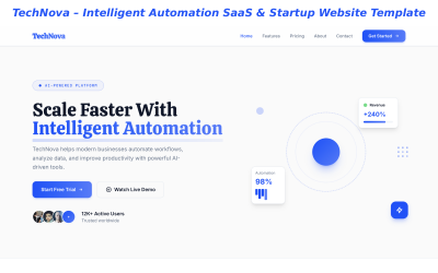 TechNova – Šablona SaaS a webových stránek pro startupy s inteligentní automatizací