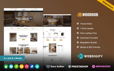 WoodHub - Negozio di legno e mobili e tema Prestashop Elementor per l&amp;#39;arredamento della casa