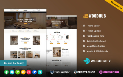 WoodHub - sklep z drewnem i meblami oraz motyw Prestashop Elementor do wystroju wnętrz