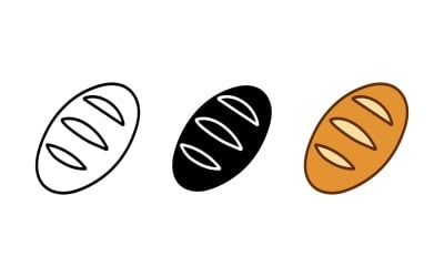 Bread loaf icon set outline silhouette and color vector isolated on white background
