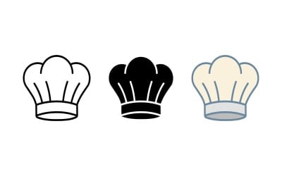 Chef hat icon set outline silhouette and color vector isolated on white background
