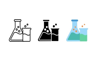 Chemistry lab flask and beaker icon set