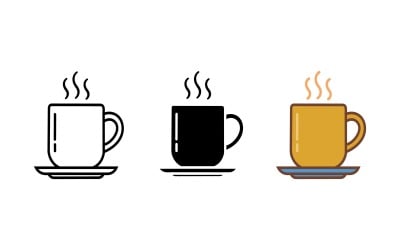 Coffee cup hot drink icon set outline silhouette and color vector isolated on white background
