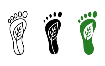 Eco footprint leaf icon set outline silhouette and color vector isolated on white background