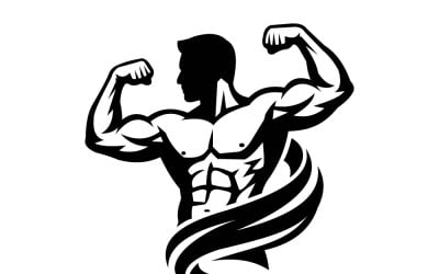Fitness Logo Muscular Male Bodybuilder Flexing Strong Torso Strength And Athletic Health Icon