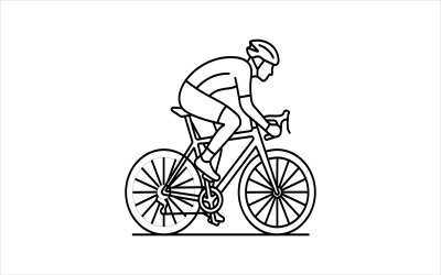 Pictogram van een wielrenner op een racefiets, omtreklijn, vector, geïsoleerd op een witte achtergrond.