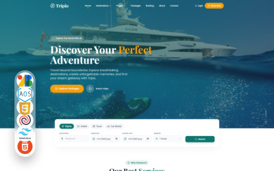 Tripio — Resebokningswebbplats tailwindcss, HTML 5, Mall