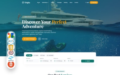 Tripio — Sitio web de reservas de viajes tailwindcss, HTML 5, Plantilla