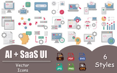 AI and SaaS UI Vector Icons _ Artificial Intelligence, Cloud Computing, and Software Dashboard