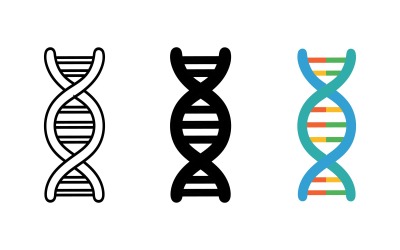 DNA-dubbelhelixikonuppsättning kontursilhuett och färgvektor isolerad på vit bakgrund
