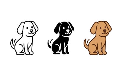 Dog puppy icon set outline silhouette and color vector isolated on white background