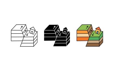 Earthquake fault rupture icon set outline silhouette and color vector isolated on white background