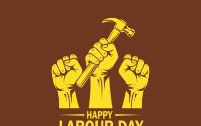 Happy Labour Day Poster With Raised Fists Holding Hammer Symbolizing Workers Unity And Solidarity