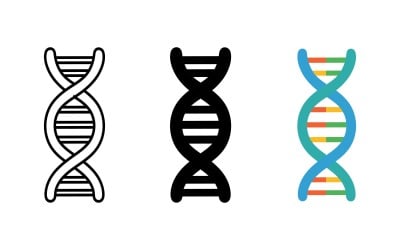 Sada ikon dvojité šroubovice DNA, obrys siluety a barevný vektor izolovaný na bílém pozadí
