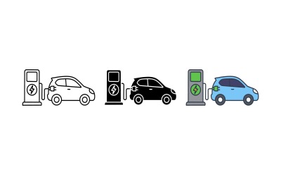 Sada ikon nabíjecí stanice pro elektromobily
