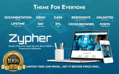Zypher – Shopify téma kiberbiztonsághoz, SaaS-hez, digitális termékekhez és mesterséges intelligencia szoftverekhez