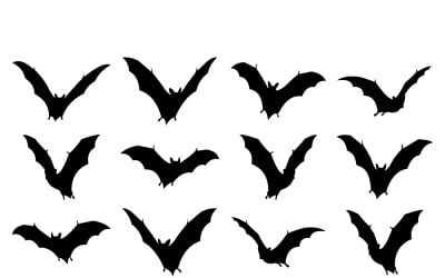 Black Bat Silhouettes Flying In A Spooky Halloween Flock On White Background