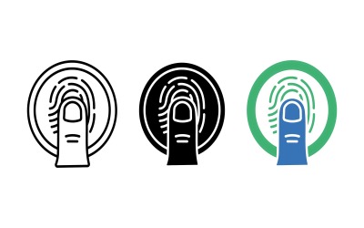 Fingerabdruck-Touch-ID-Symbolset: Umriss, Silhouette und Farbvektor, isoliert auf weißem Hintergrund
