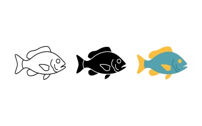 Fish icon set outline silhouette and color vector isolated on white background