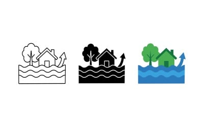 Flood water rising icon set outline silhouette and color vector isolated on white background